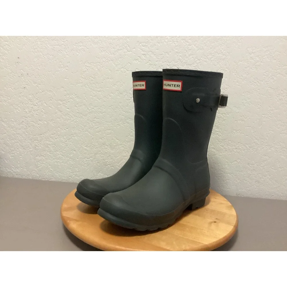 Hunter Original Short Rain Boots Women 10 Gray Matte Waterproof Rubber Buckle
